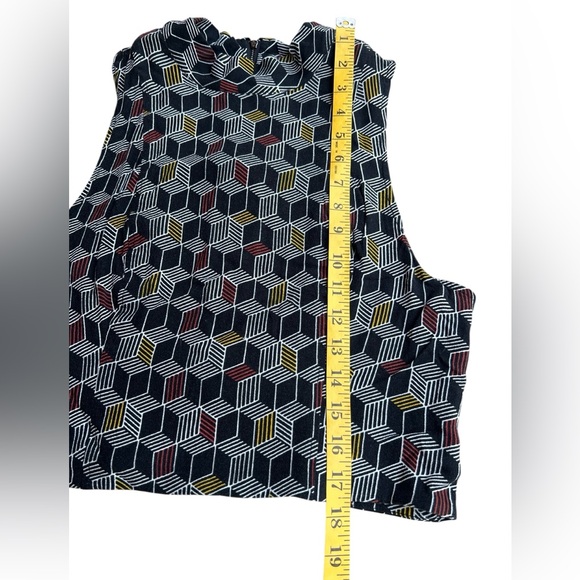 FREE PEOPLE Geometric High-Neck Sleeveless Blouse Smock Zip-Back Sz L Funky Boho - Picture 6 of 8